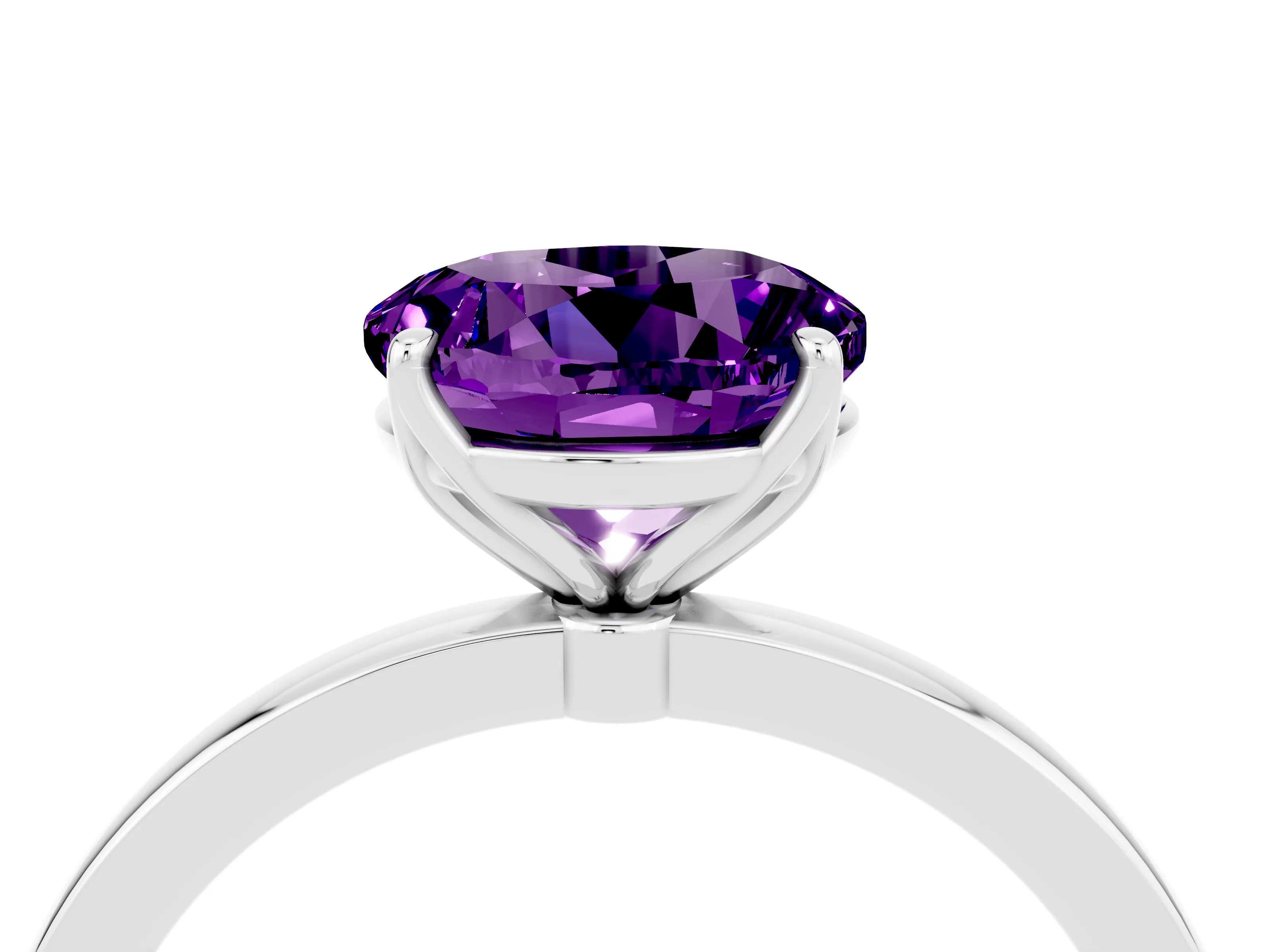 White gold Round Cut Solitaire Diamond Ring with Thin Band and Four-Prong Setting_4