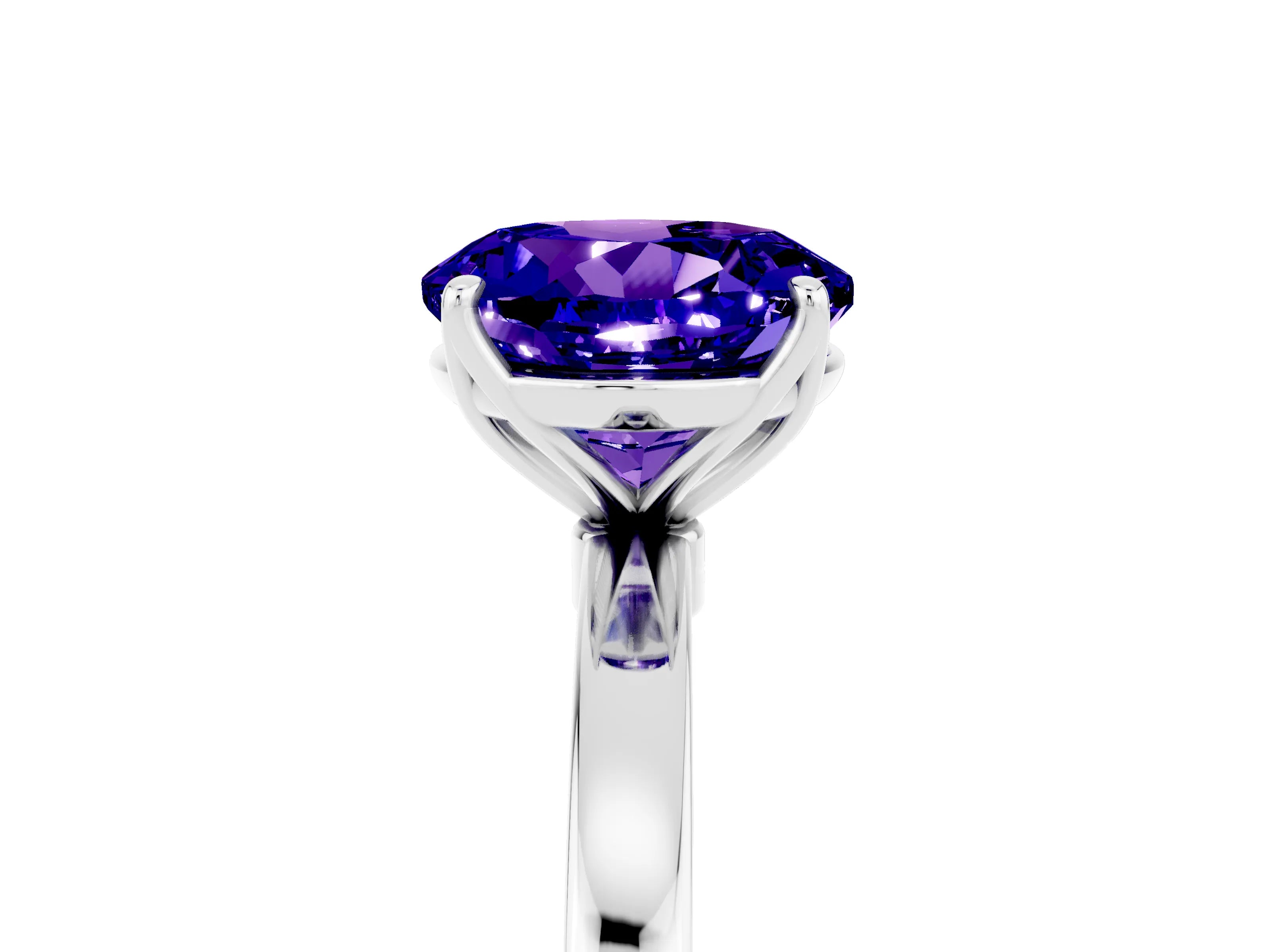White gold Round Cut Solitaire Diamond Ring with Thin Band and Four-Prong Setting_5