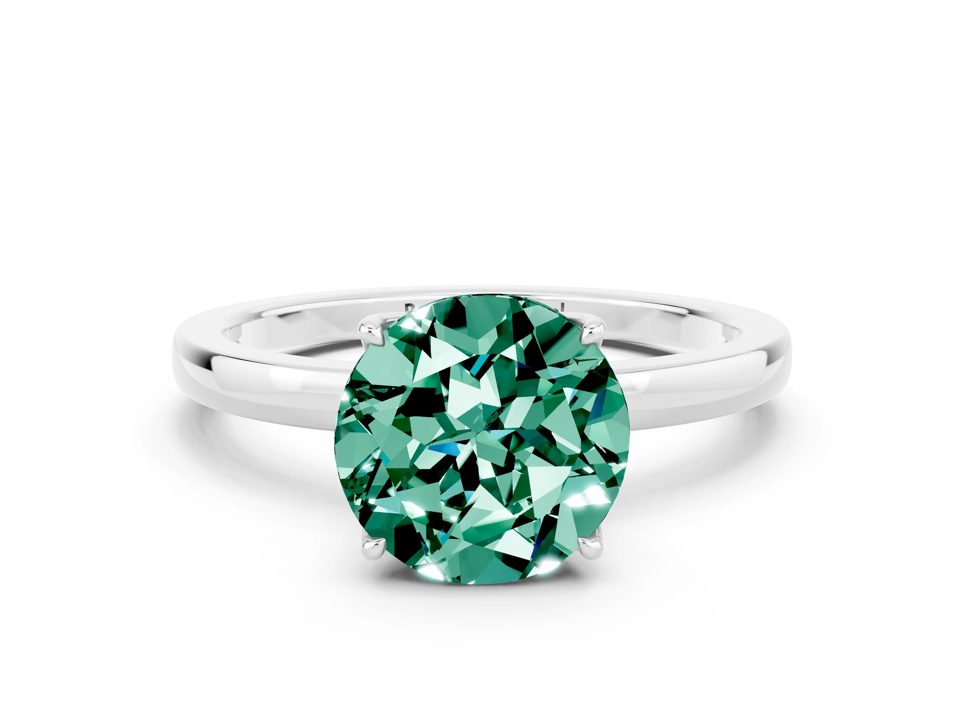 White gold Round Cut Solitaire Diamond Ring with Thin Band and Four-Prong Setting