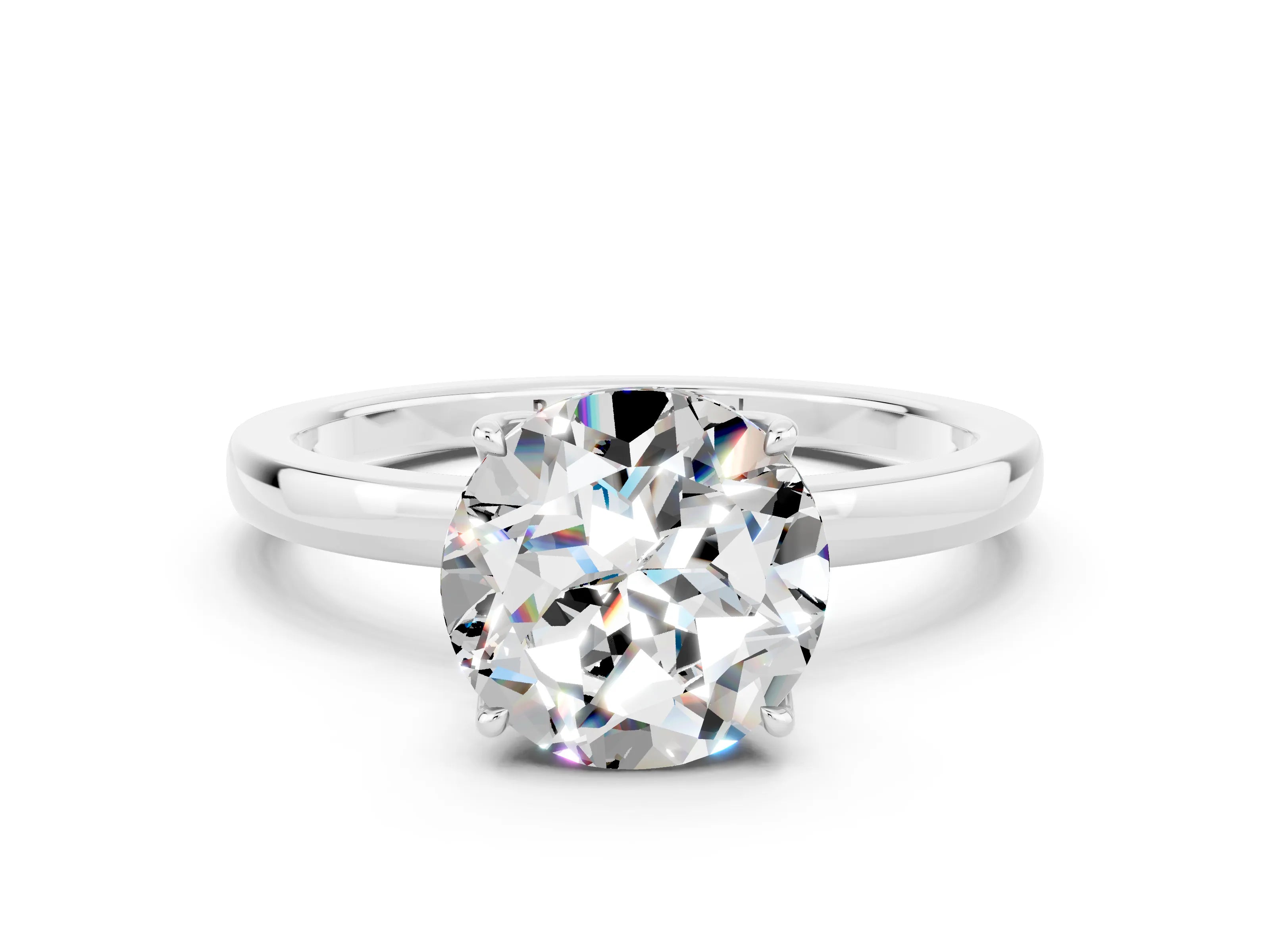 White gold Round Cut Solitaire Diamond Ring with Thin Band and Four-Prong Setting