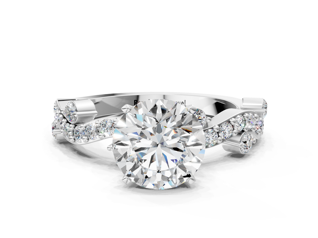 White gold Round Cut Solitaire Diamond Twisted Band with Pave Setting_86