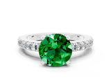 White gold Round Cut Solitaire Diamond with Pavé Band and Four-Prong Setting
