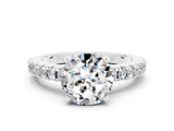 White gold Round Cut Solitaire Diamond with Pavé Band and Four-Prong Setting