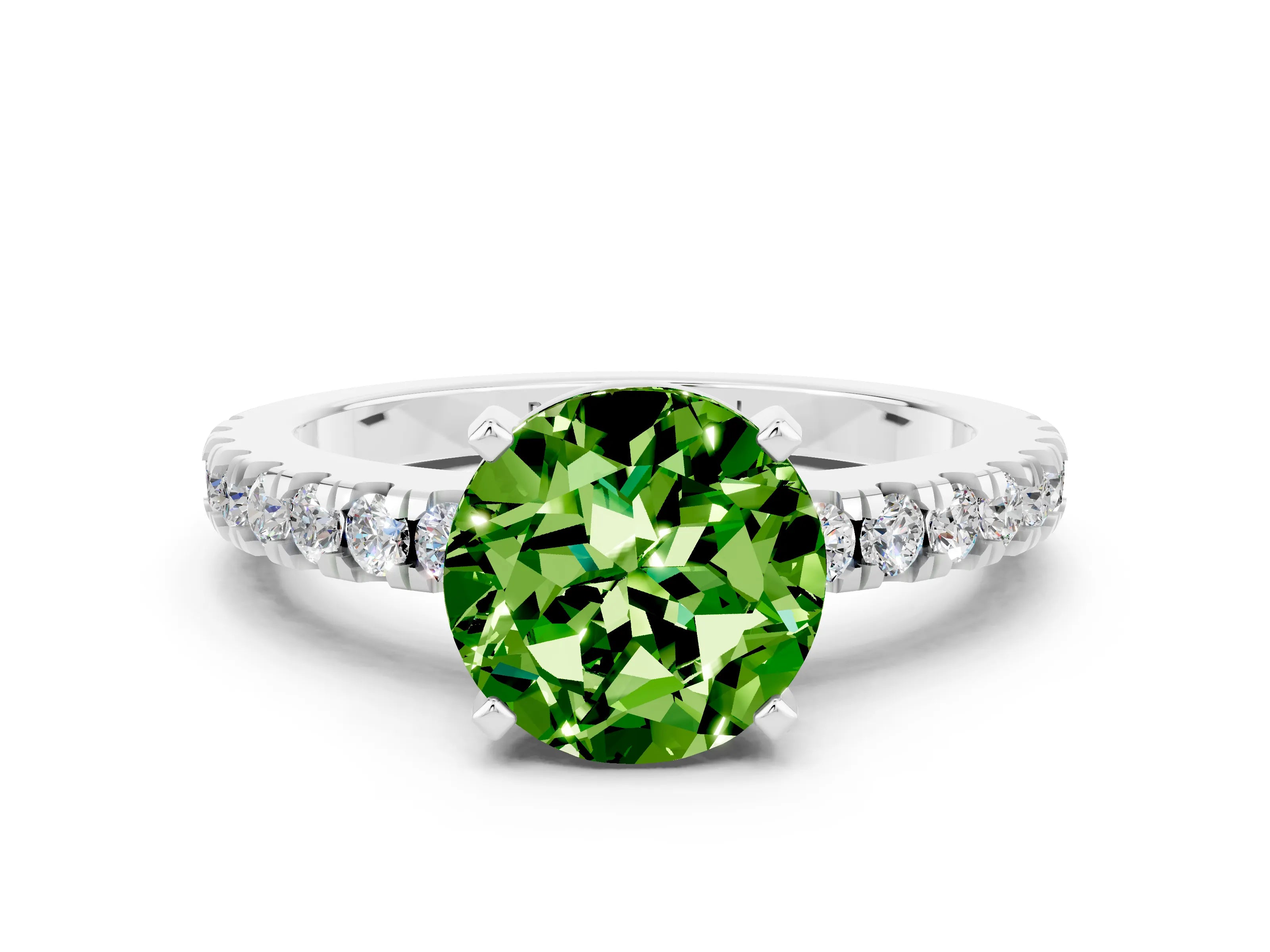 White gold Round Cut Solitaire Diamond with Pavé Band and Four-Prong Setting_12