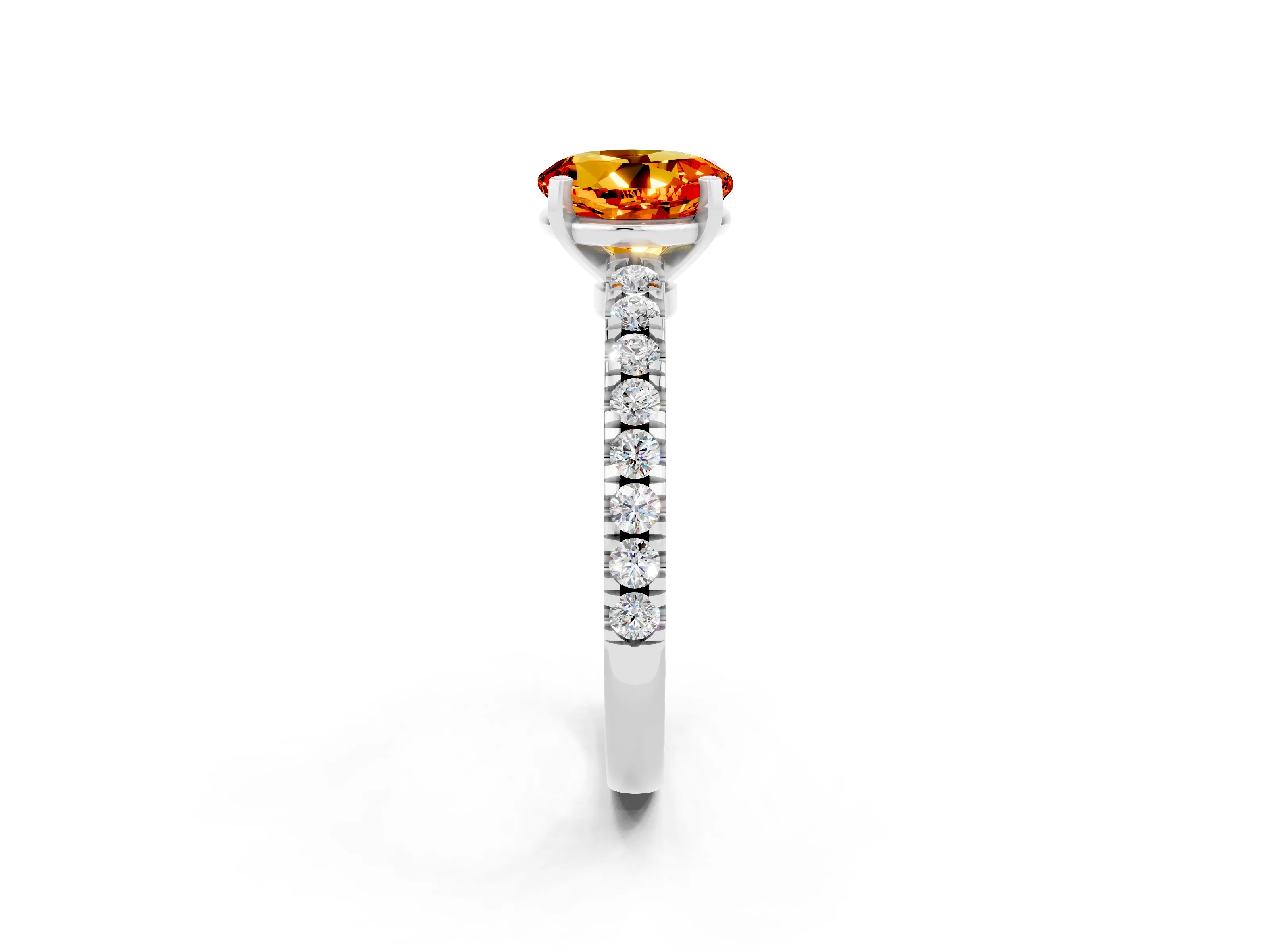 White gold Round Cut Solitaire Diamond with Pavé Band and Four-Prong Setting_14