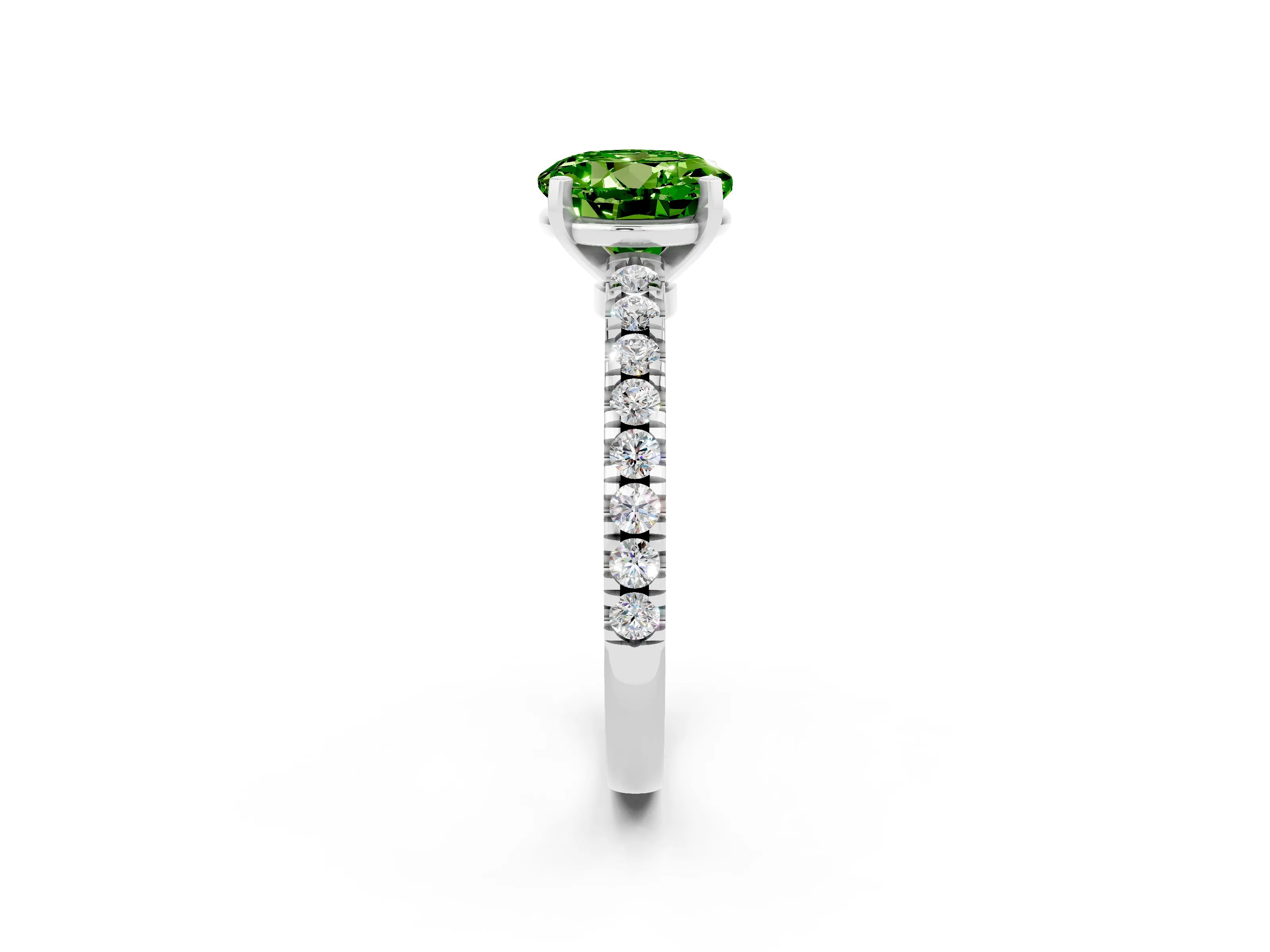 White gold Round Cut Solitaire Diamond with Pavé Band and Four-Prong Setting_14