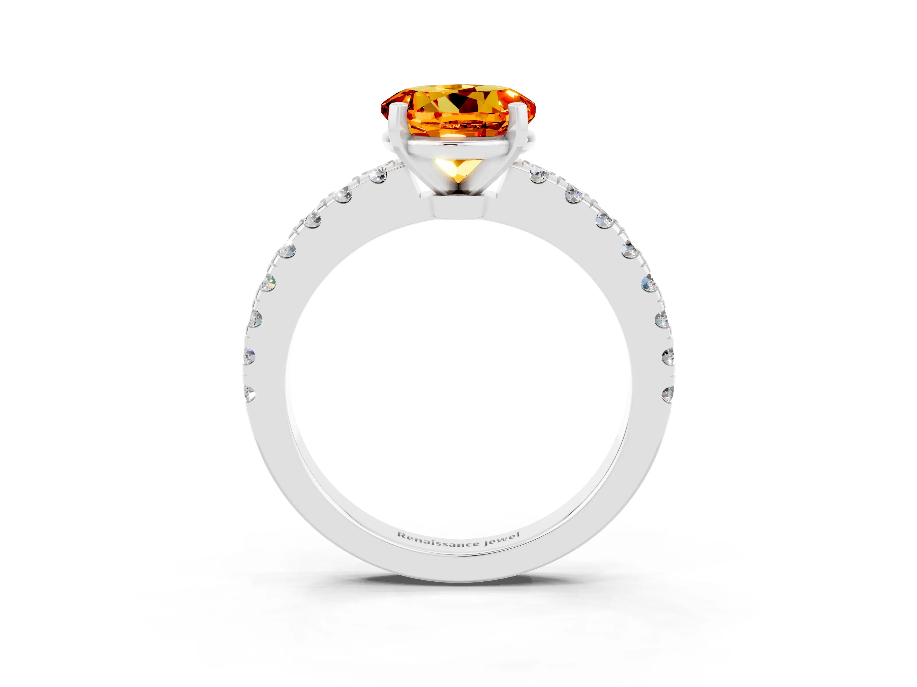 White gold Round Cut Solitaire Diamond with Pavé Band and Four-Prong Setting_15