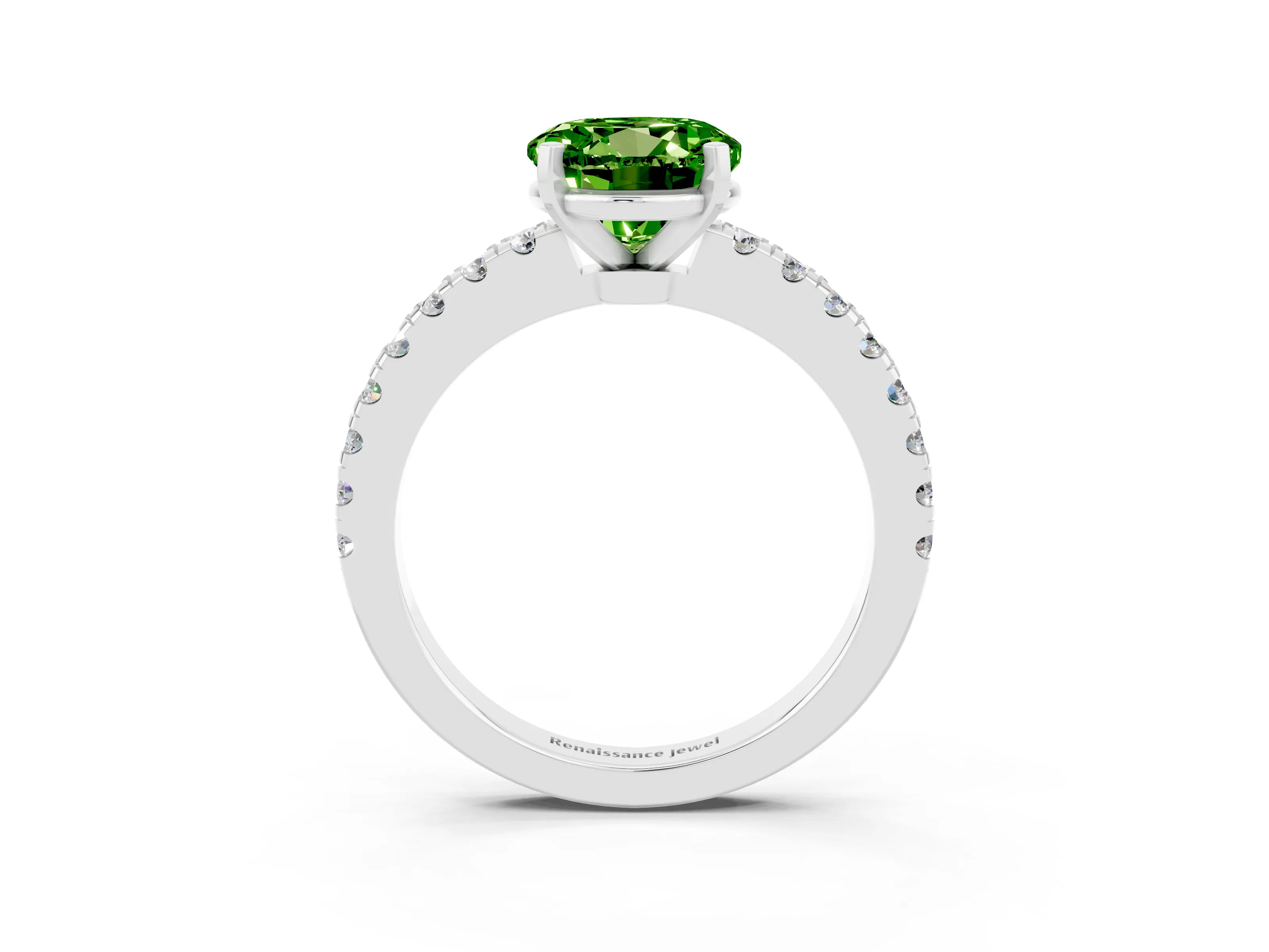 White gold Round Cut Solitaire Diamond with Pavé Band and Four-Prong Setting_15