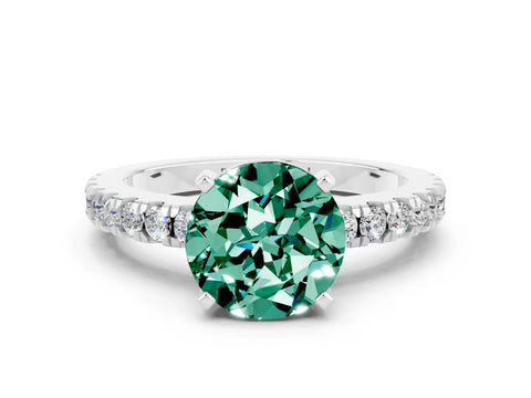 White gold Round Cut Solitaire Diamond with Pavé Band and Four-Prong Setting