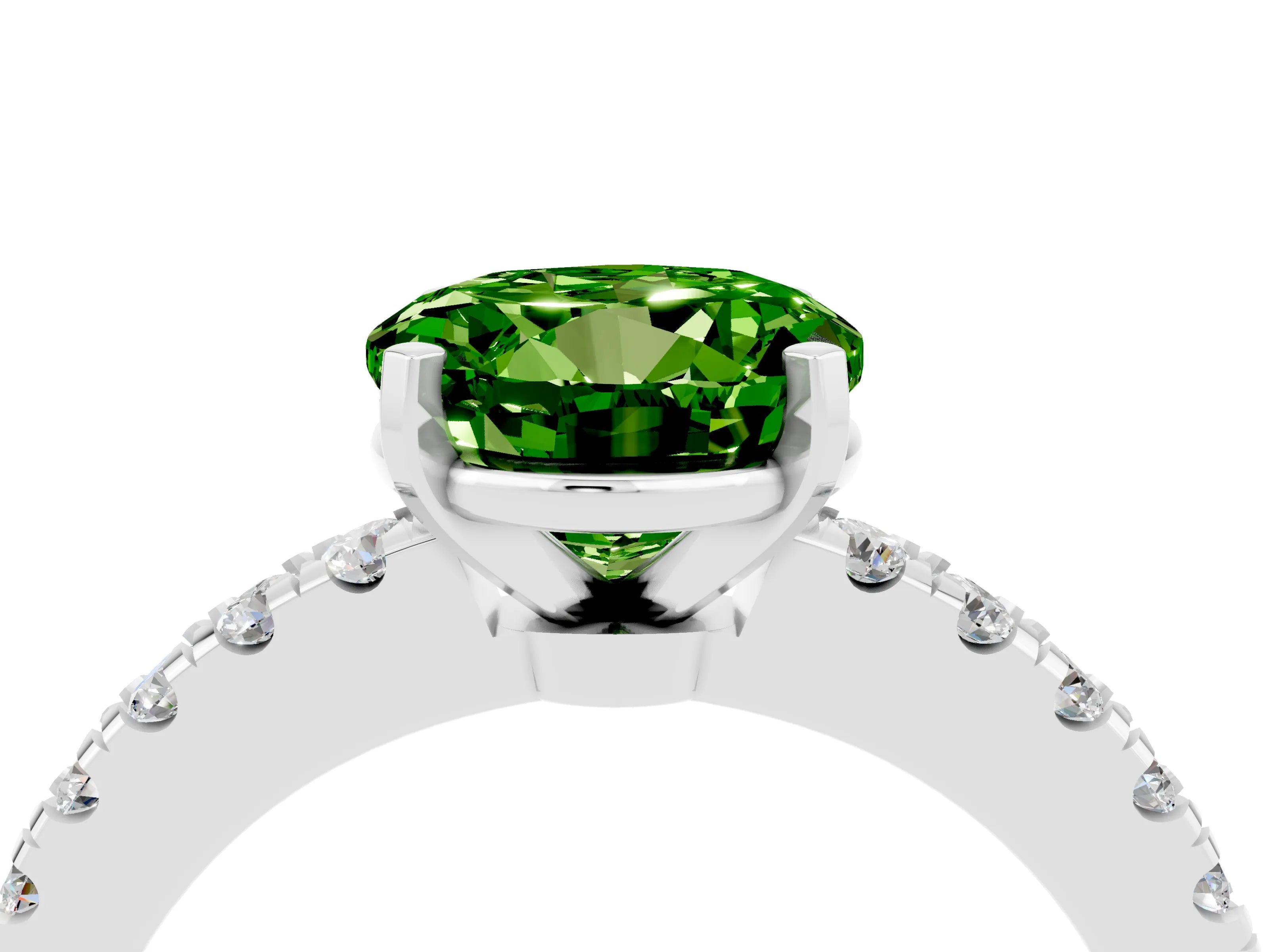 White gold Round Cut Solitaire Diamond with Pavé Band and Four-Prong Setting_16