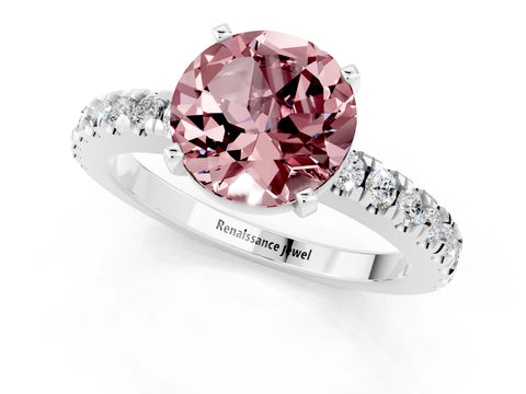 White gold Round Cut Solitaire Diamond with Pavé Band and Four-Prong Setting_1