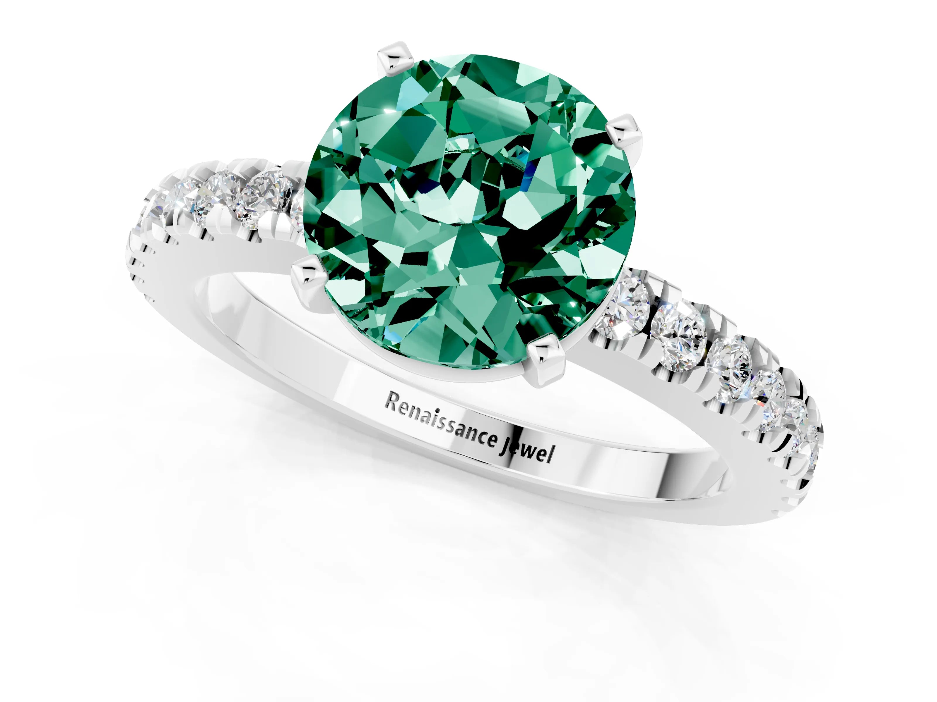 White gold Round Cut Solitaire Diamond with Pavé Band and Four-Prong Setting_1