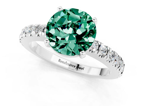 White gold Round Cut Solitaire Diamond with Pavé Band and Four-Prong Setting_1