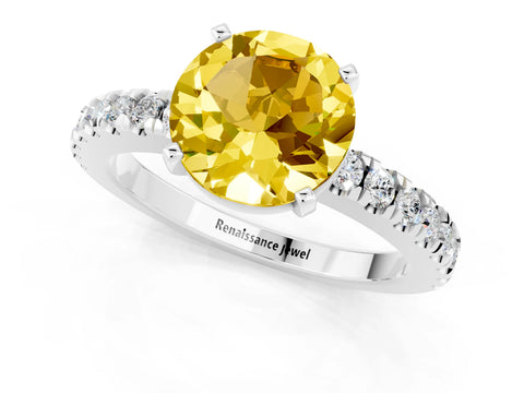 White gold Round Cut Solitaire Diamond with Pavé Band and Four-Prong Setting_1