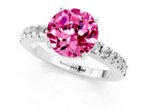 White gold Round Cut Solitaire Diamond with Pavé Band and Four-Prong Setting_1