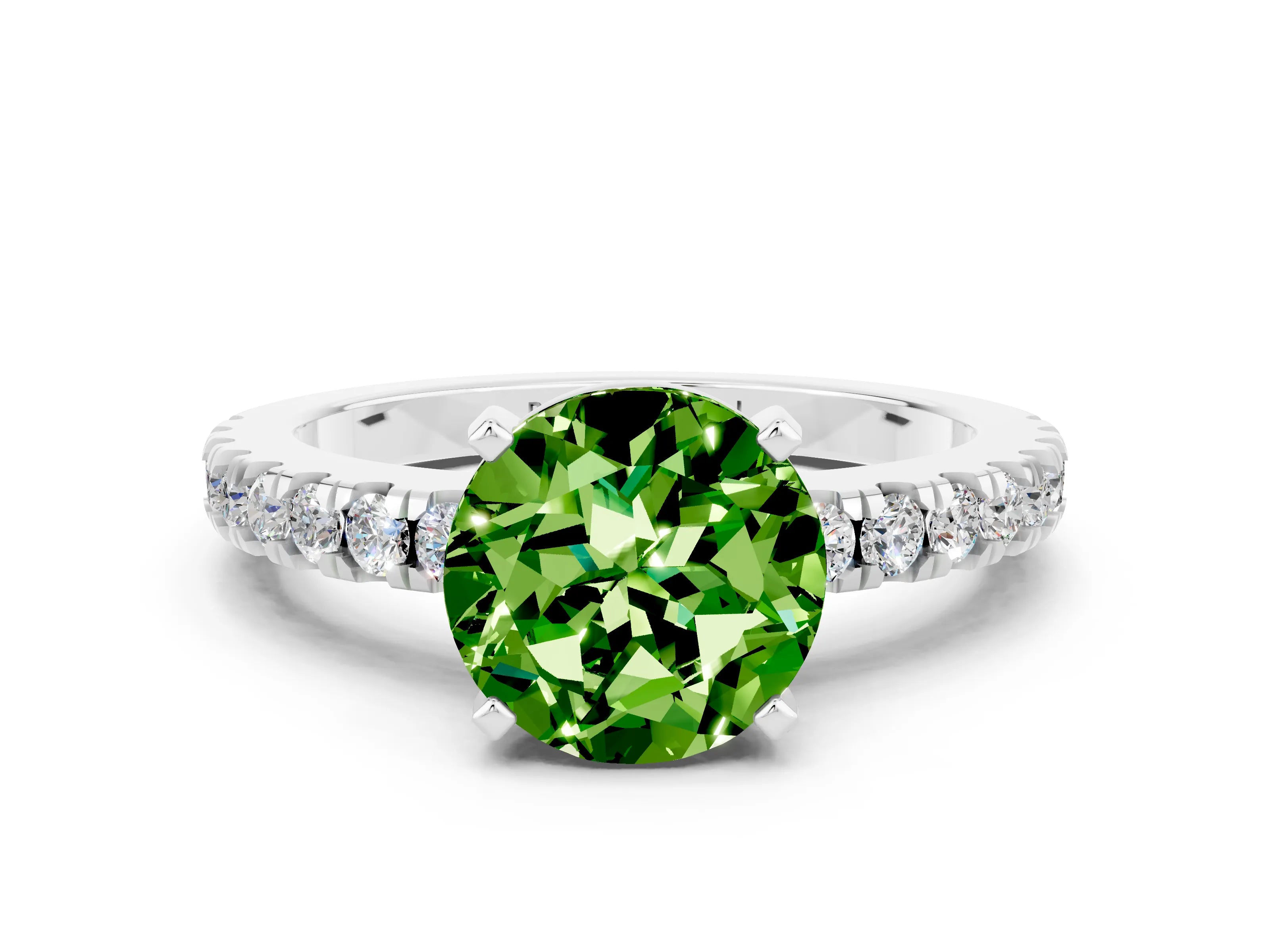 White gold Round Cut Solitaire Diamond with Pavé Band and Four-Prong Setting_24