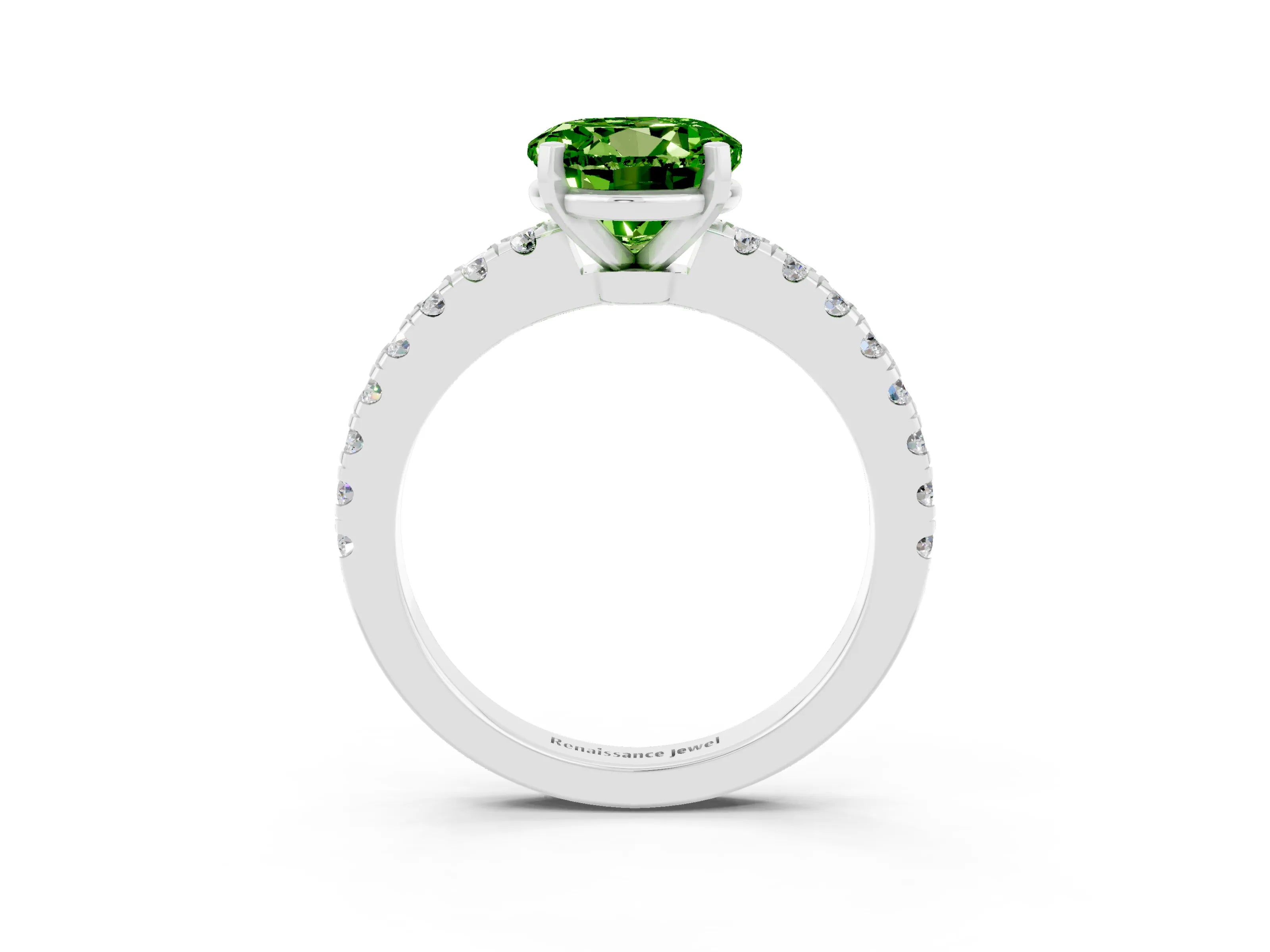 White gold Round Cut Solitaire Diamond with Pavé Band and Four-Prong Setting_27