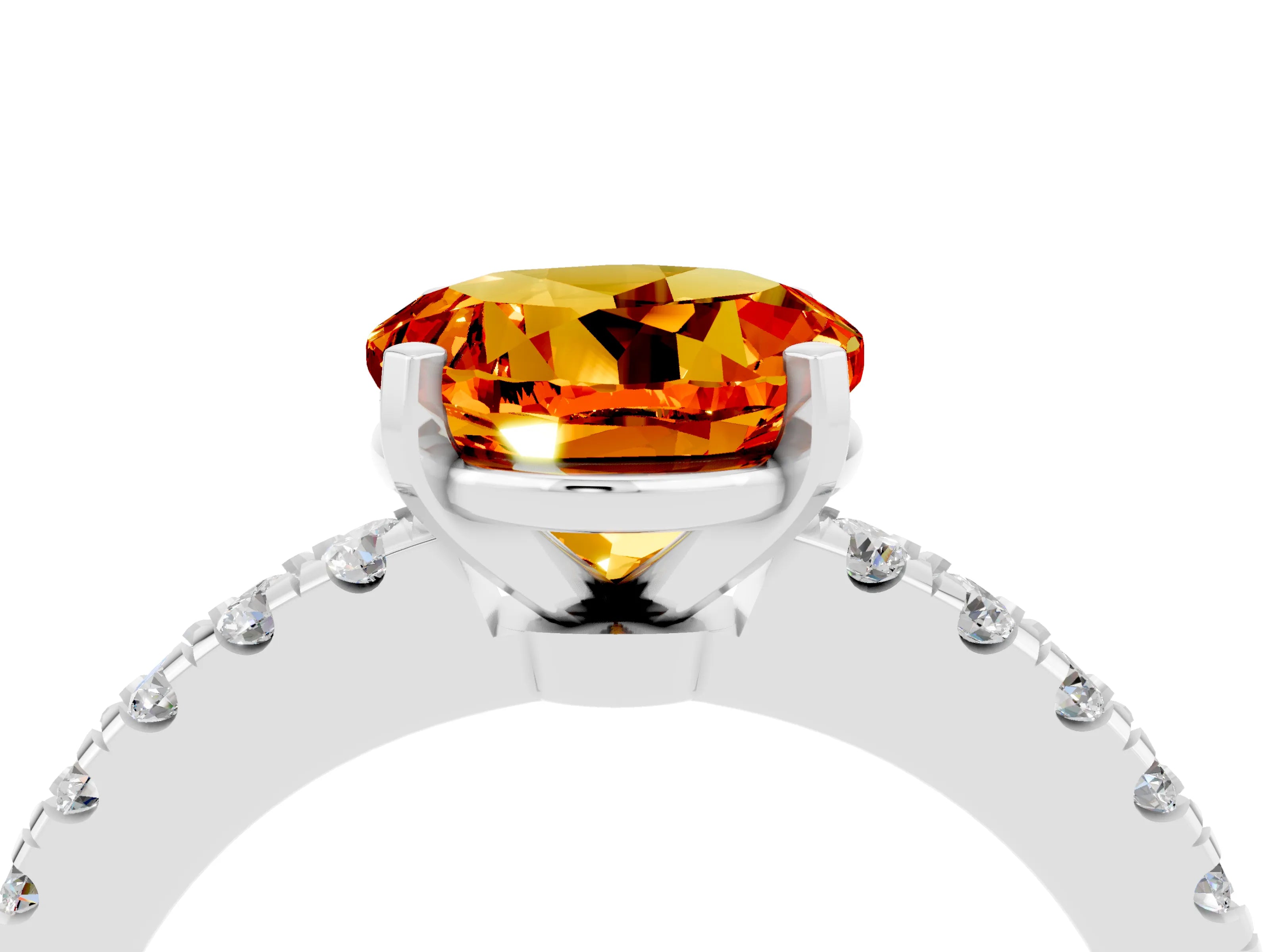 White gold Round Cut Solitaire Diamond with Pavé Band and Four-Prong Setting_28