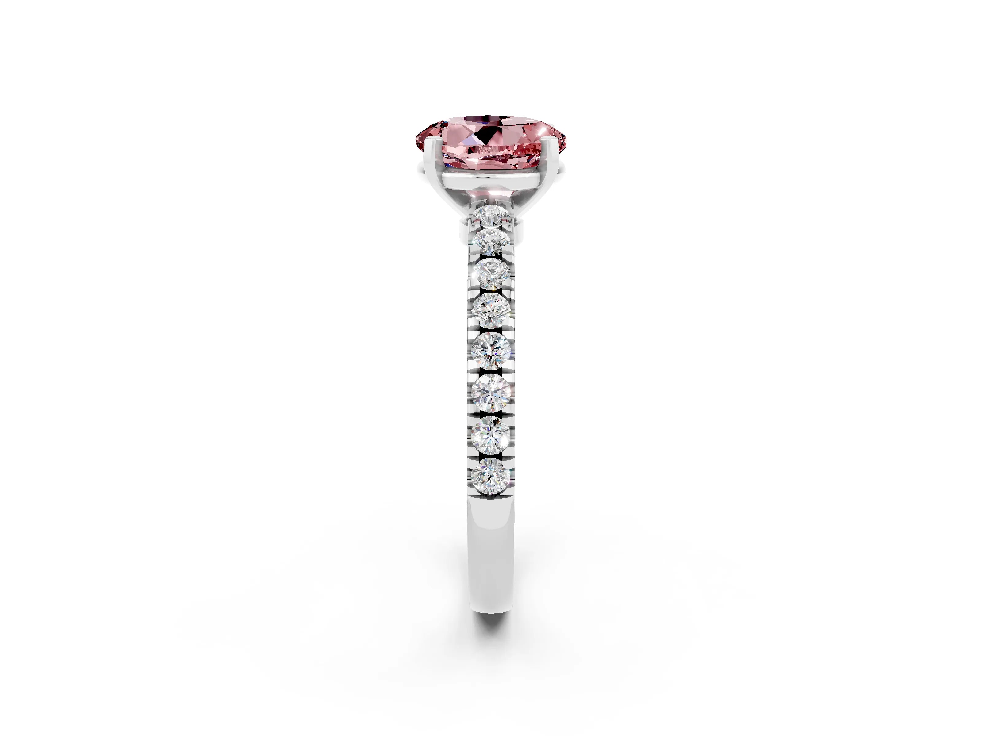 White gold Round Cut Solitaire Diamond with Pavé Band and Four-Prong Setting_2