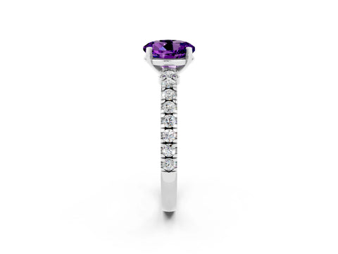 White gold Round Cut Solitaire Diamond with Pavé Band and Four-Prong Setting_2