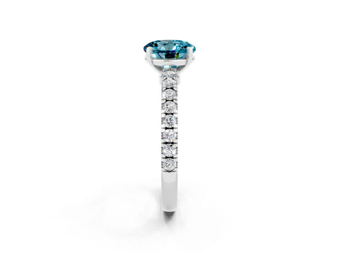 White gold Round Cut Solitaire Diamond with Pavé Band and Four-Prong Setting_2