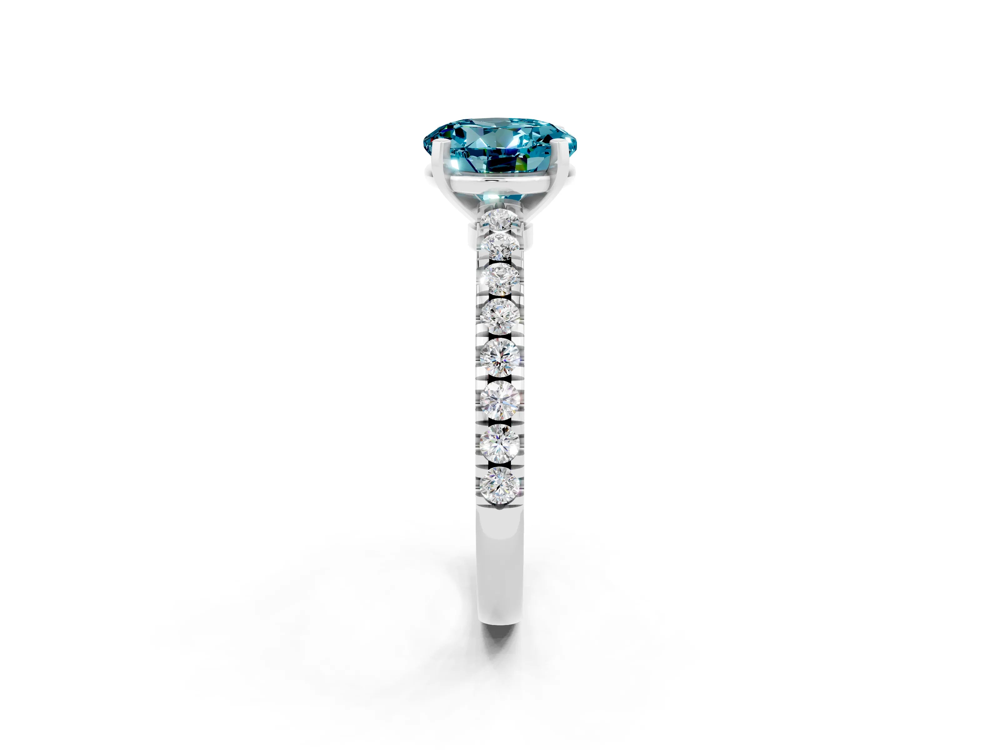 White gold Round Cut Solitaire Diamond with Pavé Band and Four-Prong Setting_2