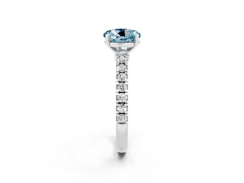 White gold Round Cut Solitaire Diamond with Pavé Band and Four-Prong Setting_2