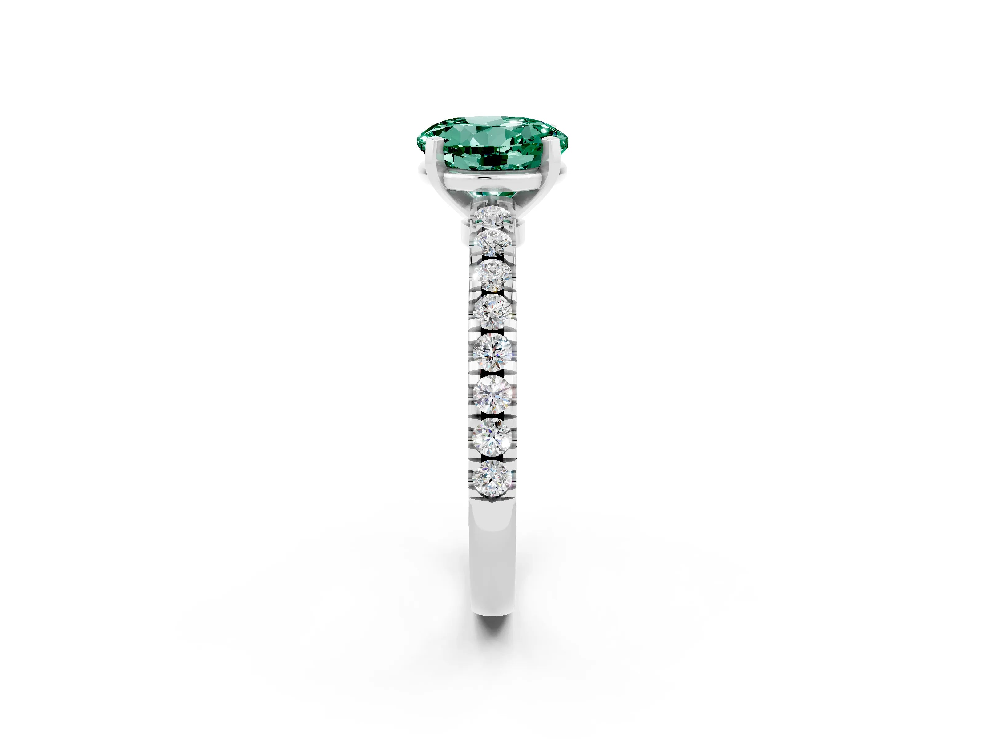 White gold Round Cut Solitaire Diamond with Pavé Band and Four-Prong Setting_2