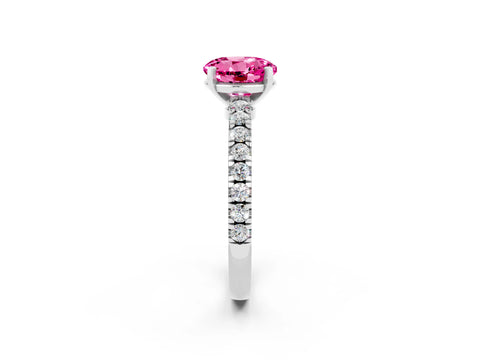 White gold Round Cut Solitaire Diamond with Pavé Band and Four-Prong Setting_2