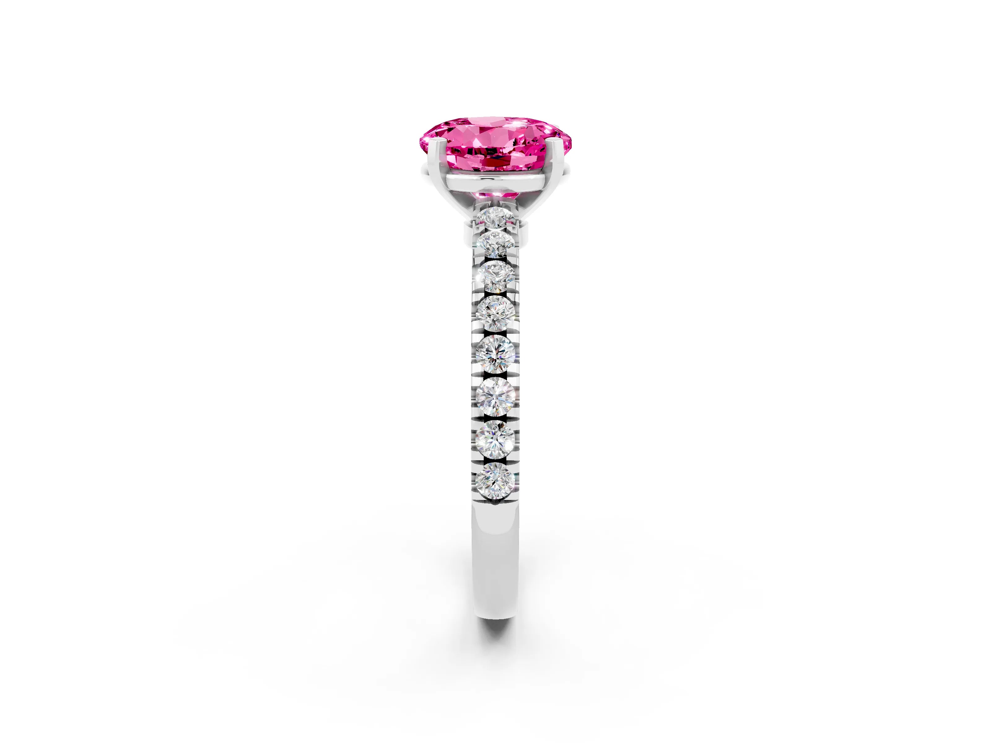 White gold Round Cut Solitaire Diamond with Pavé Band and Four-Prong Setting_2