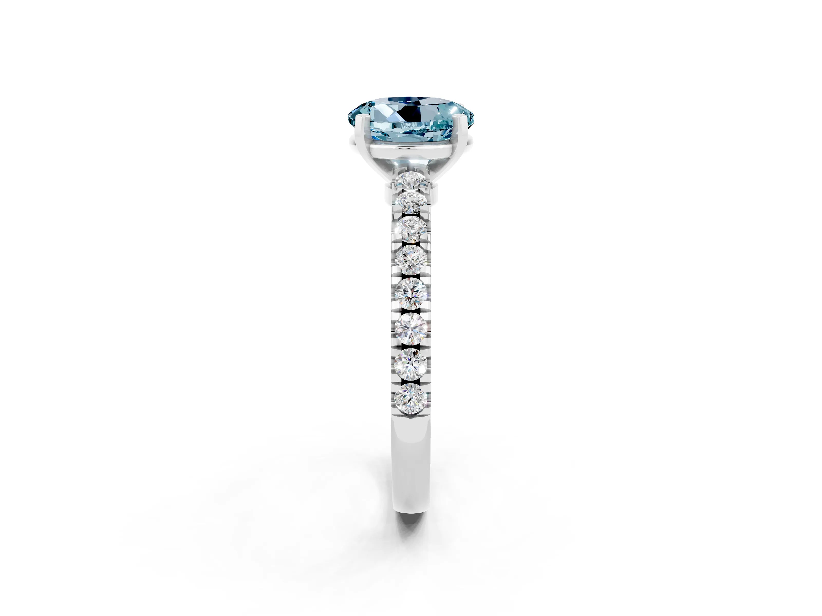 White gold Round Cut Solitaire Diamond with Pavé Band and Four-Prong Setting_2