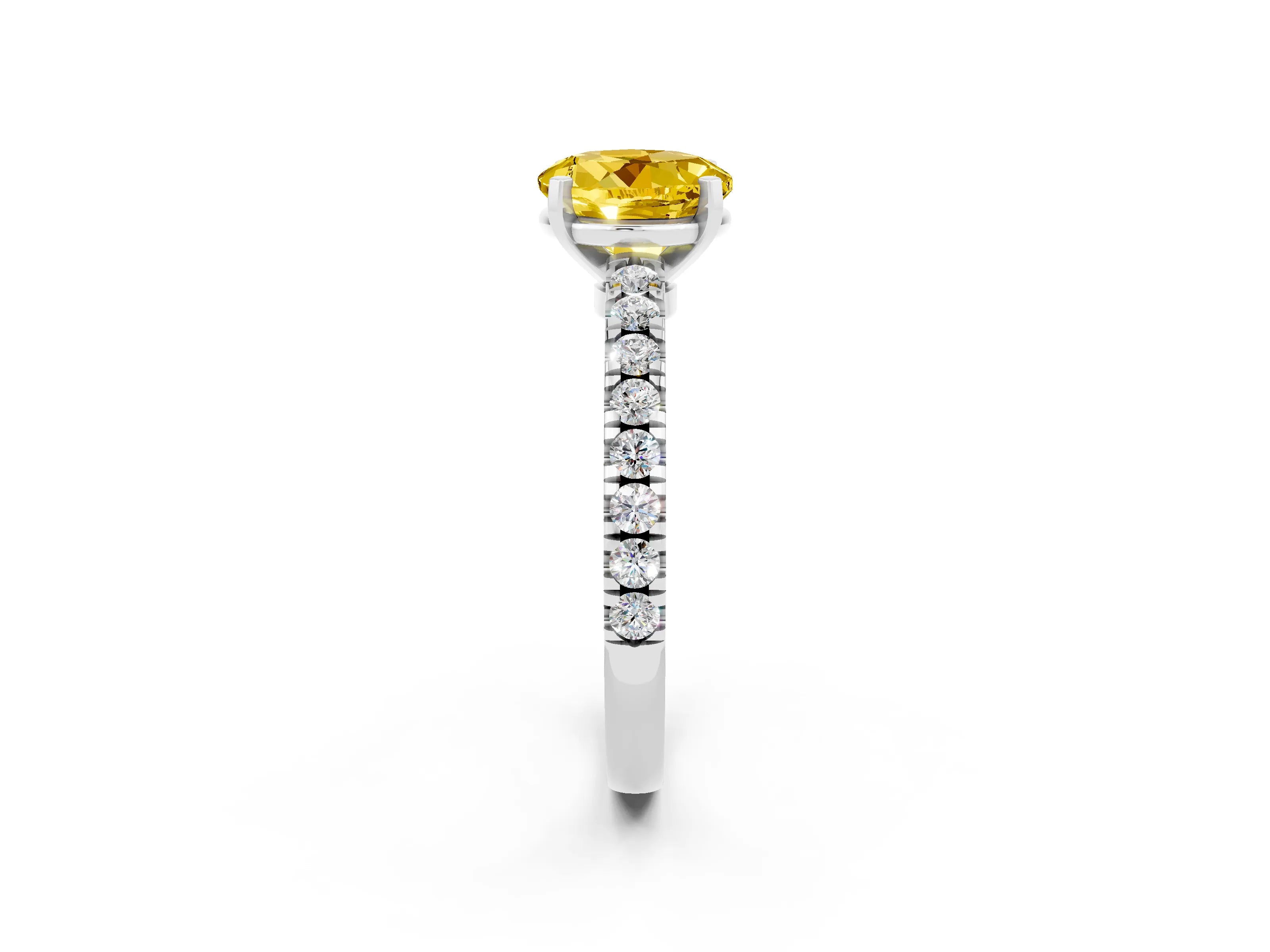 White gold Round Cut Solitaire Diamond with Pavé Band and Four-Prong Setting_2