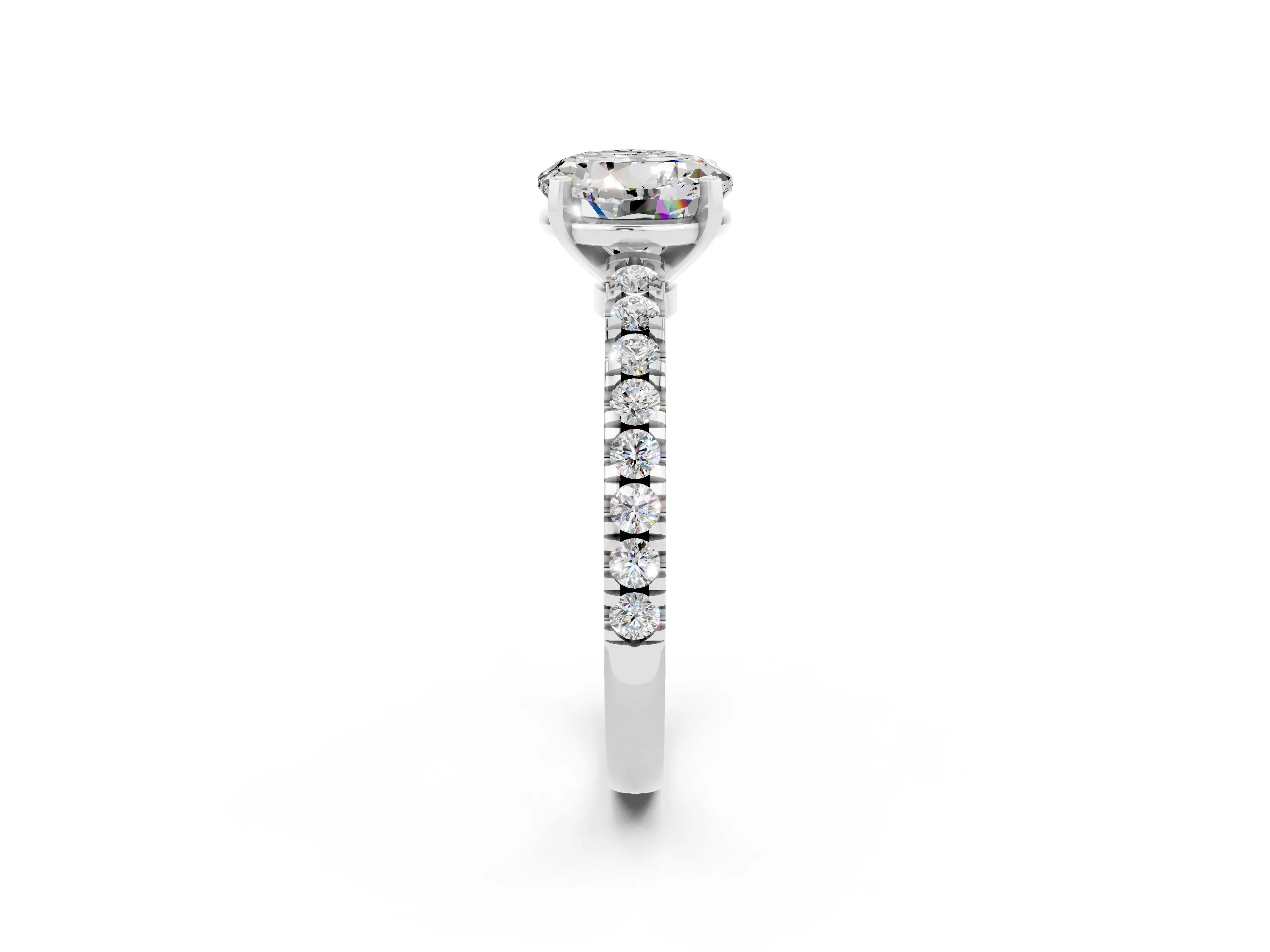 White gold Round Cut Solitaire Diamond with Pavé Band and Four-Prong Setting_2