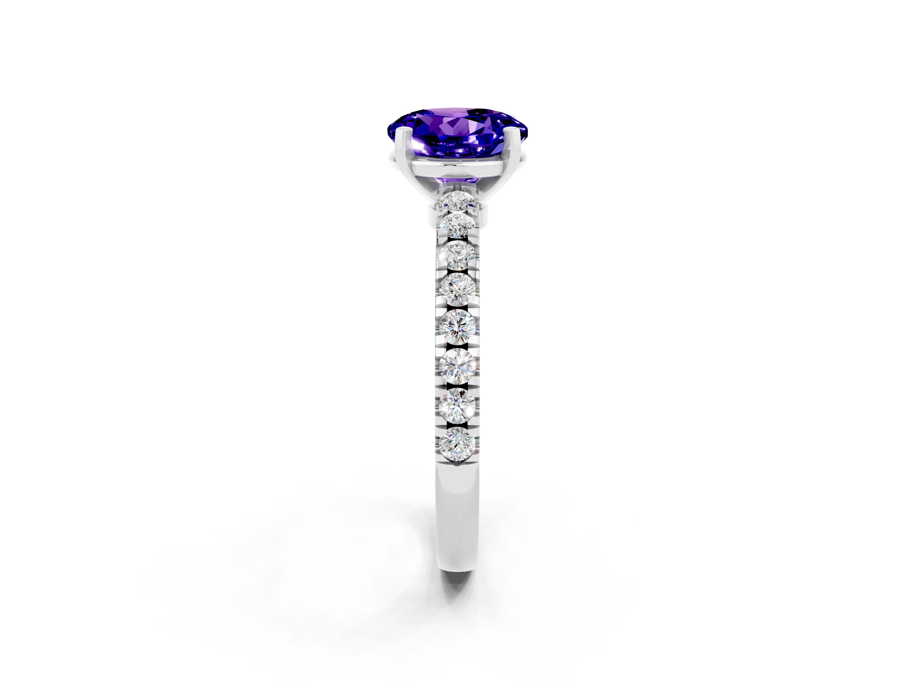 White gold Round Cut Solitaire Diamond with Pavé Band and Four-Prong Setting_2