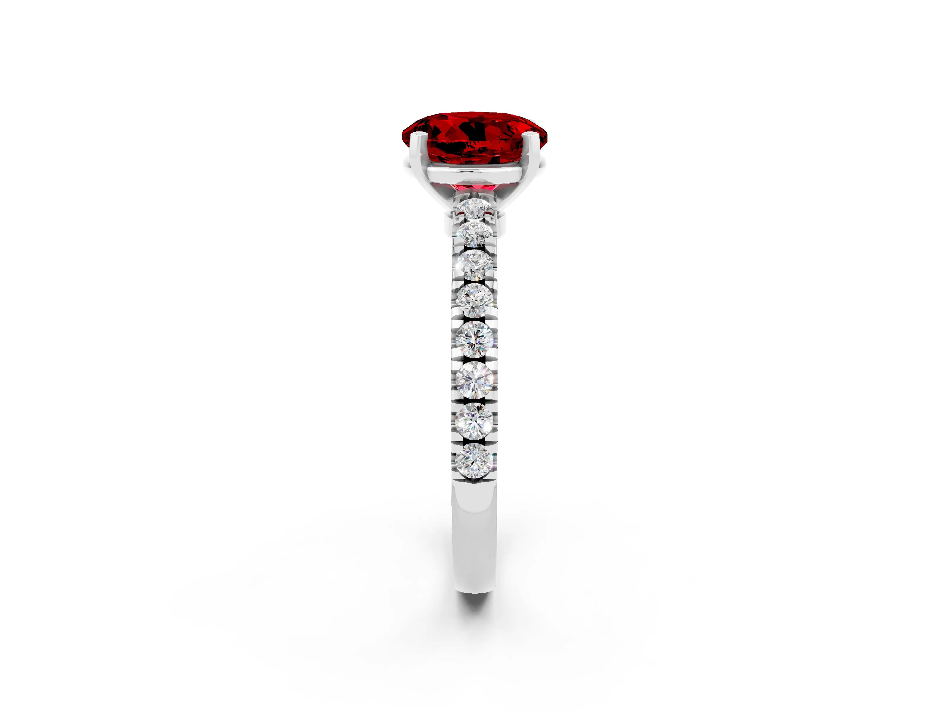 White gold Round Cut Solitaire Diamond with Pavé Band and Four-Prong Setting_2