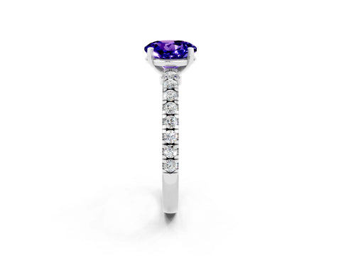 White gold Round Cut Solitaire Diamond with Pavé Band and Four-Prong Setting_2