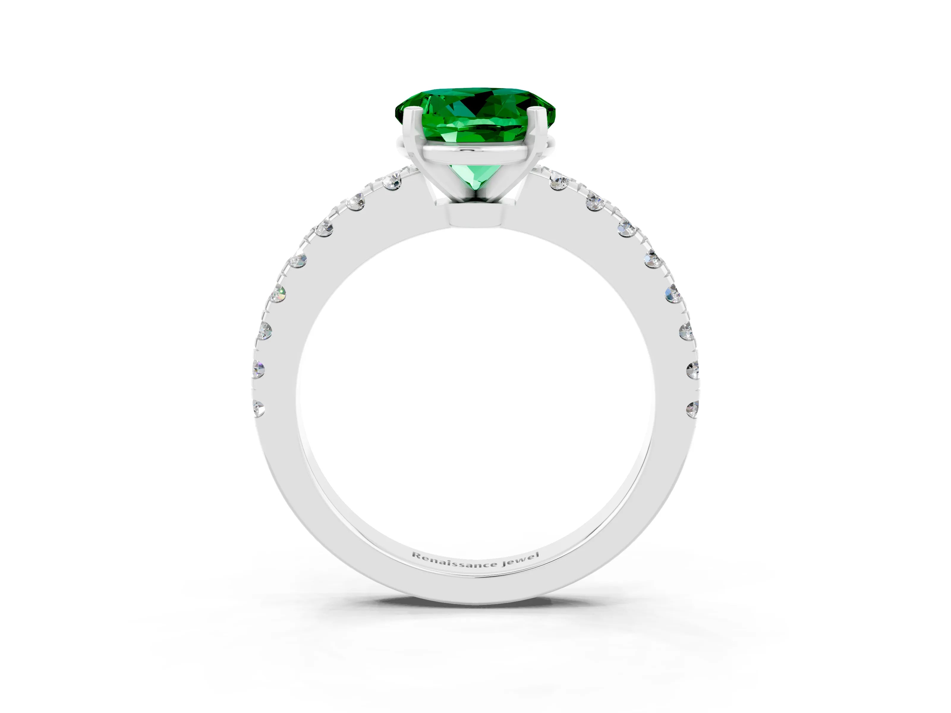 White gold Round Cut Solitaire Diamond with Pavé Band and Four-Prong Setting_3