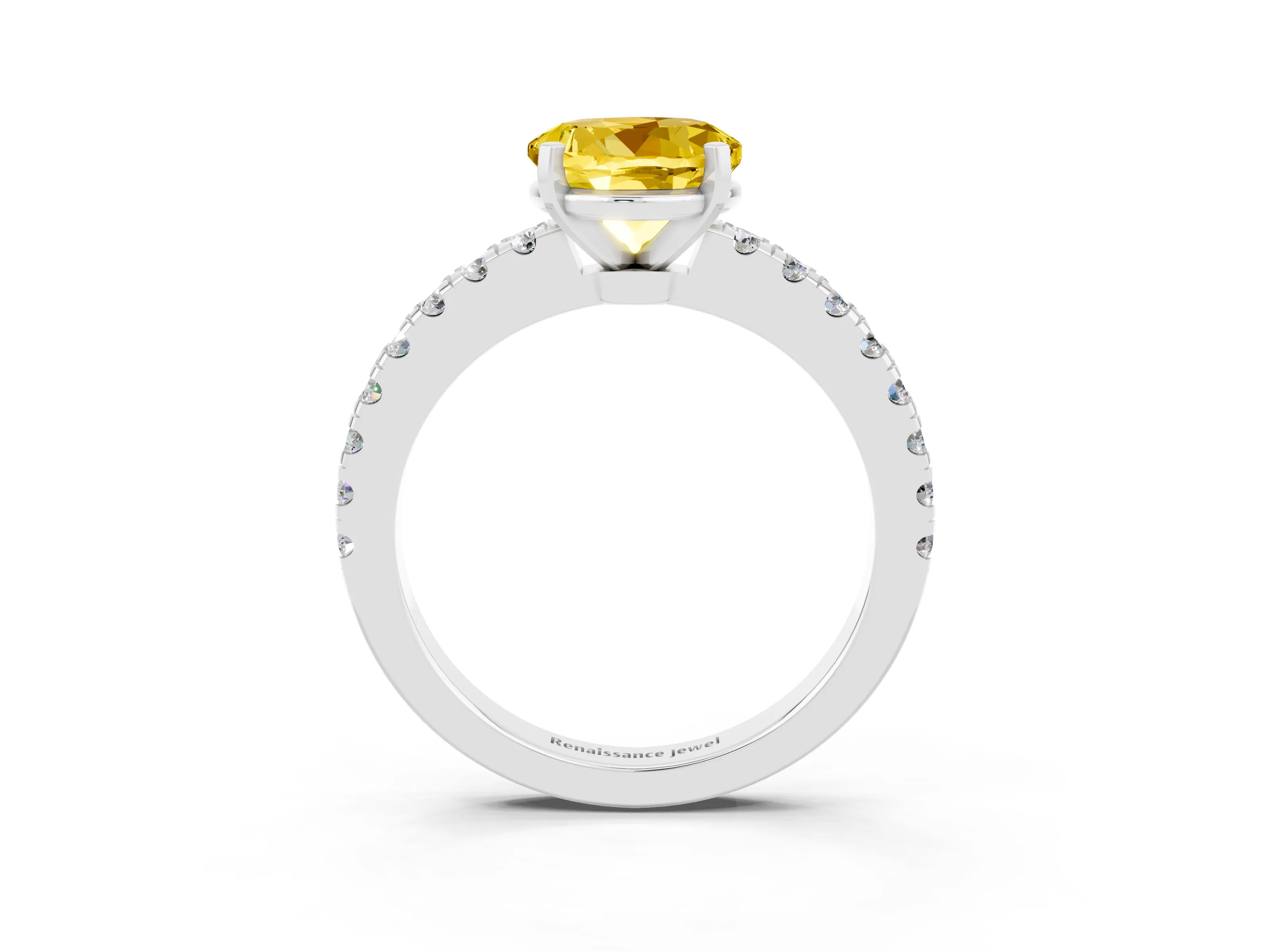 White gold Round Cut Solitaire Diamond with Pavé Band and Four-Prong Setting_3