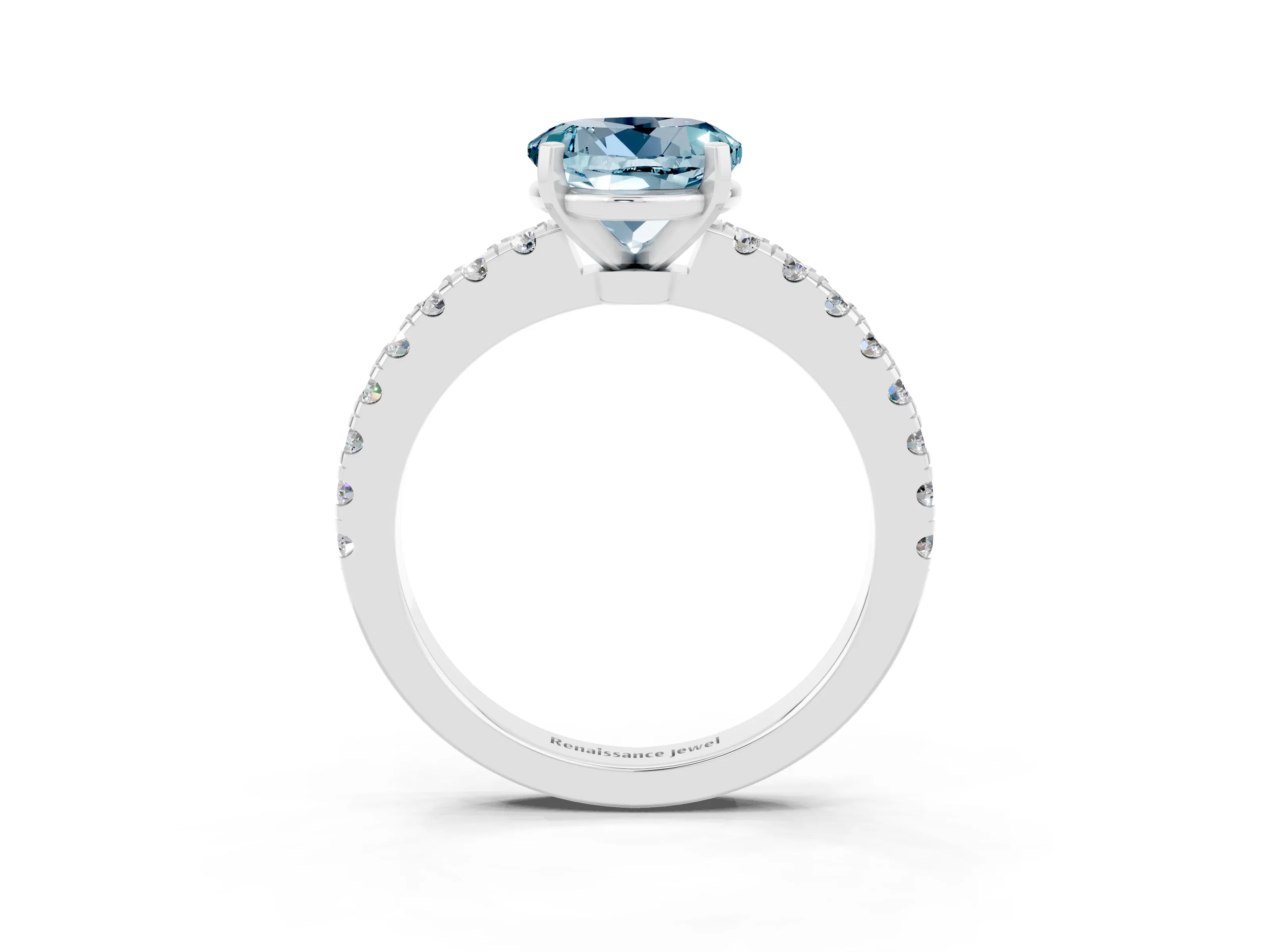 White gold Round Cut Solitaire Diamond with Pavé Band and Four-Prong Setting_3