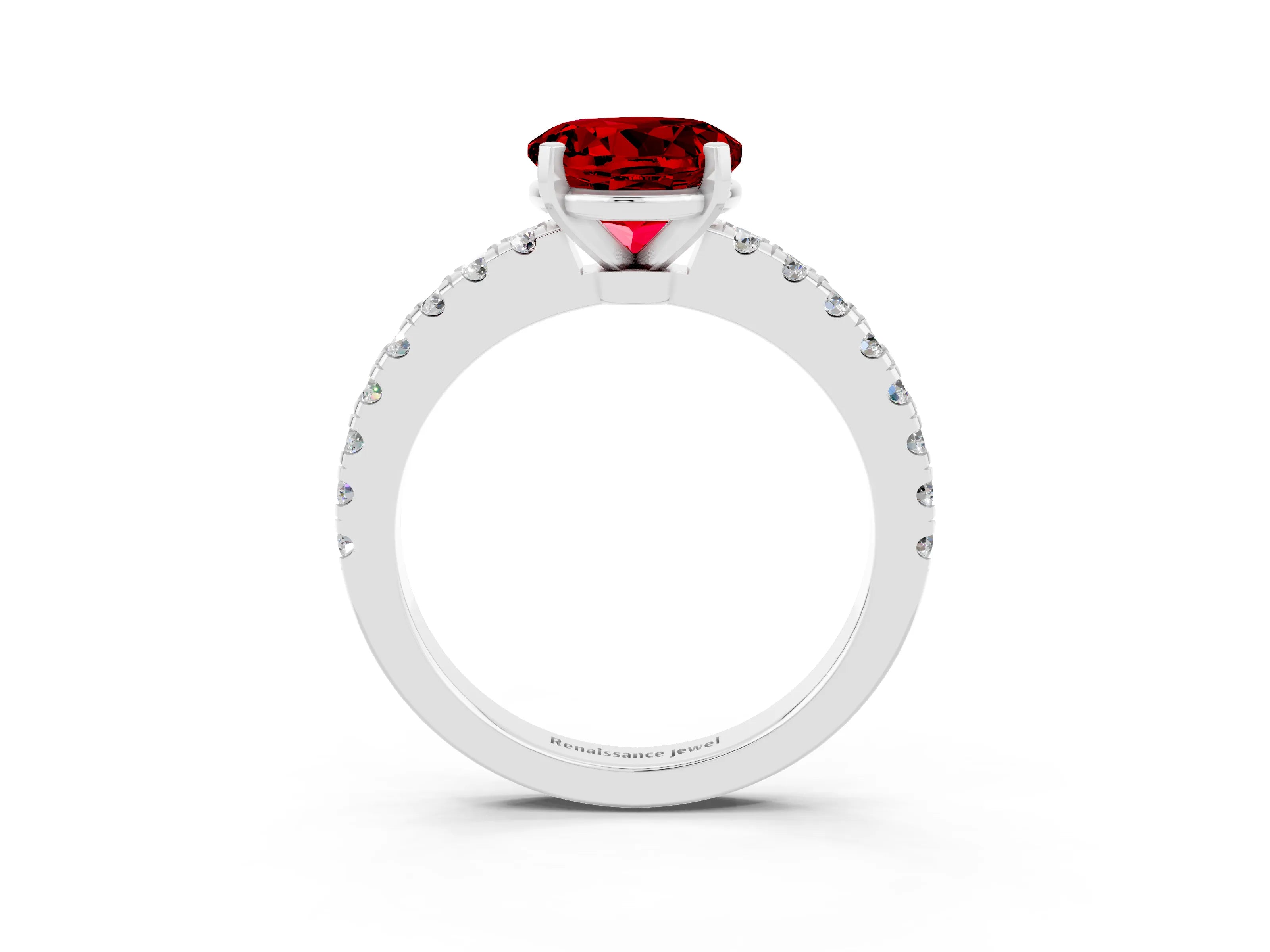 White gold Round Cut Solitaire Diamond with Pavé Band and Four-Prong Setting_3