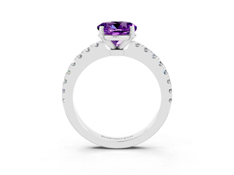 White gold Round Cut Solitaire Diamond with Pavé Band and Four-Prong Setting_3