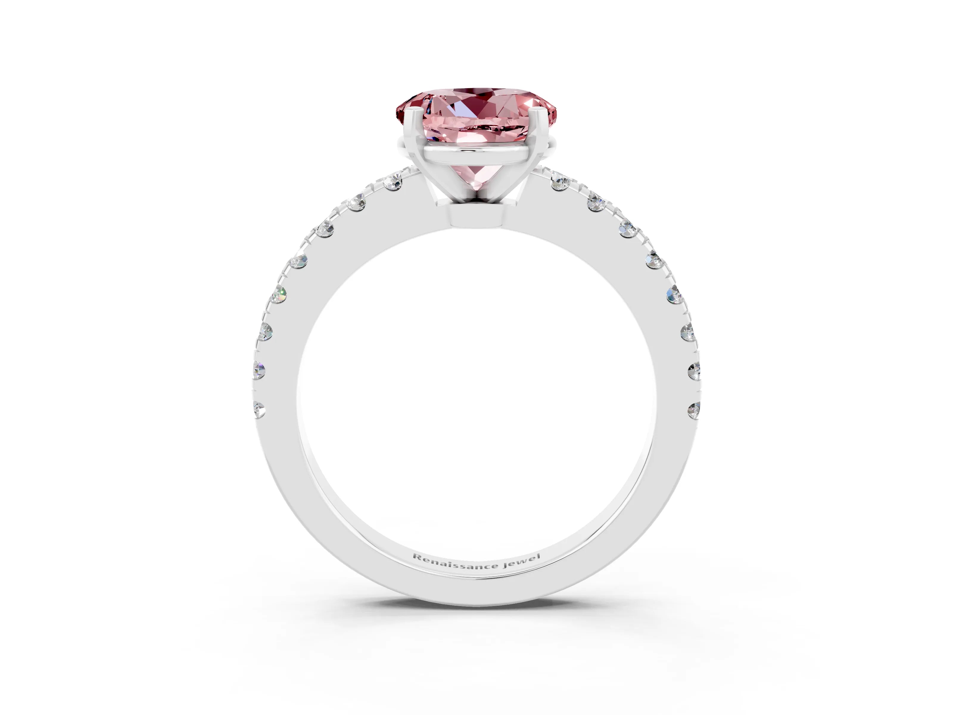 White gold Round Cut Solitaire Diamond with Pavé Band and Four-Prong Setting_3