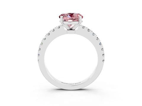 White gold Round Cut Solitaire Diamond with Pavé Band and Four-Prong Setting_3