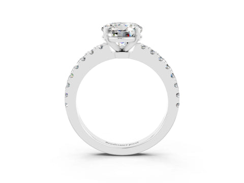 White gold Round Cut Solitaire Diamond with Pavé Band and Four-Prong Setting_3