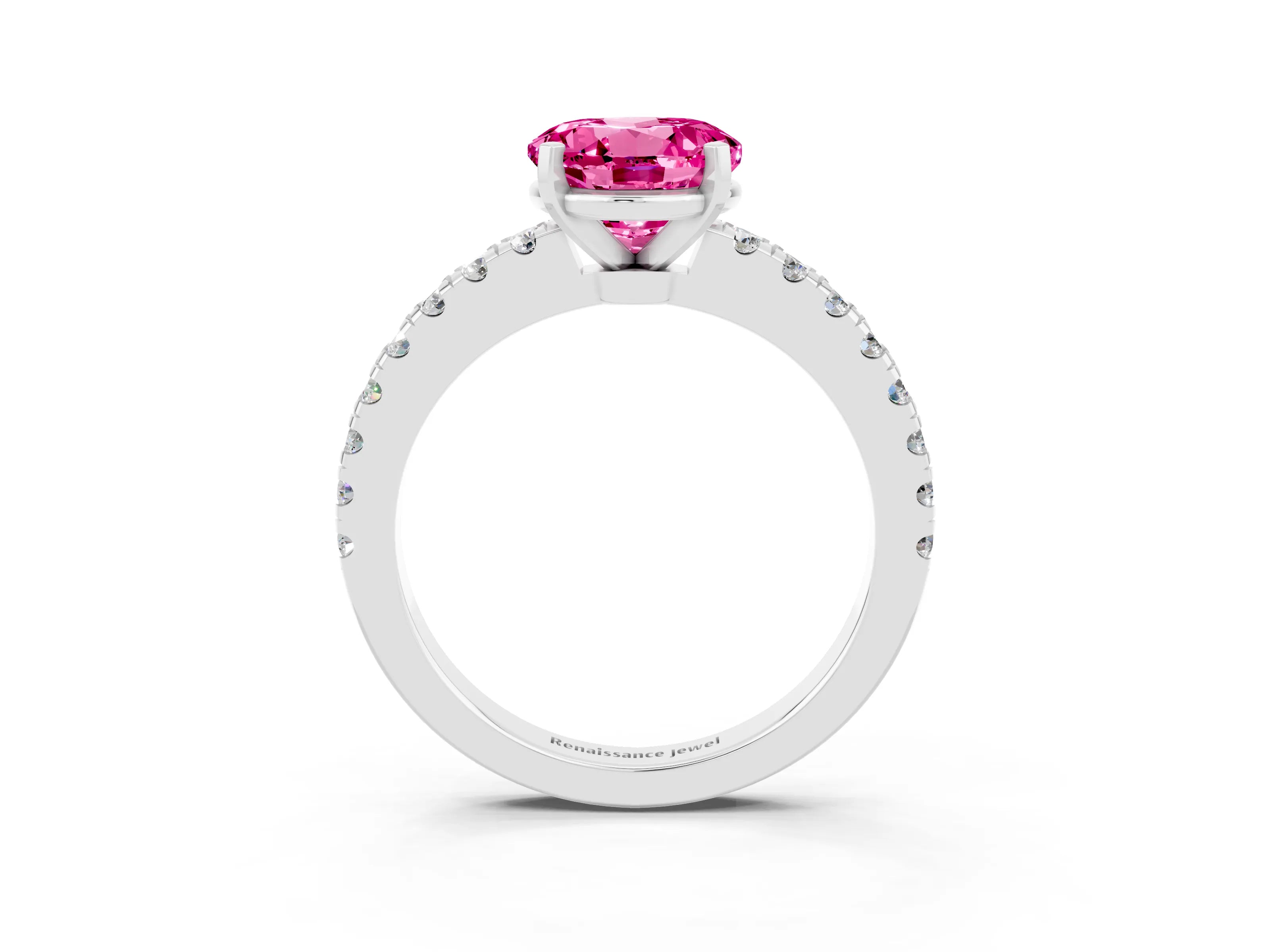 White gold Round Cut Solitaire Diamond with Pavé Band and Four-Prong Setting_3