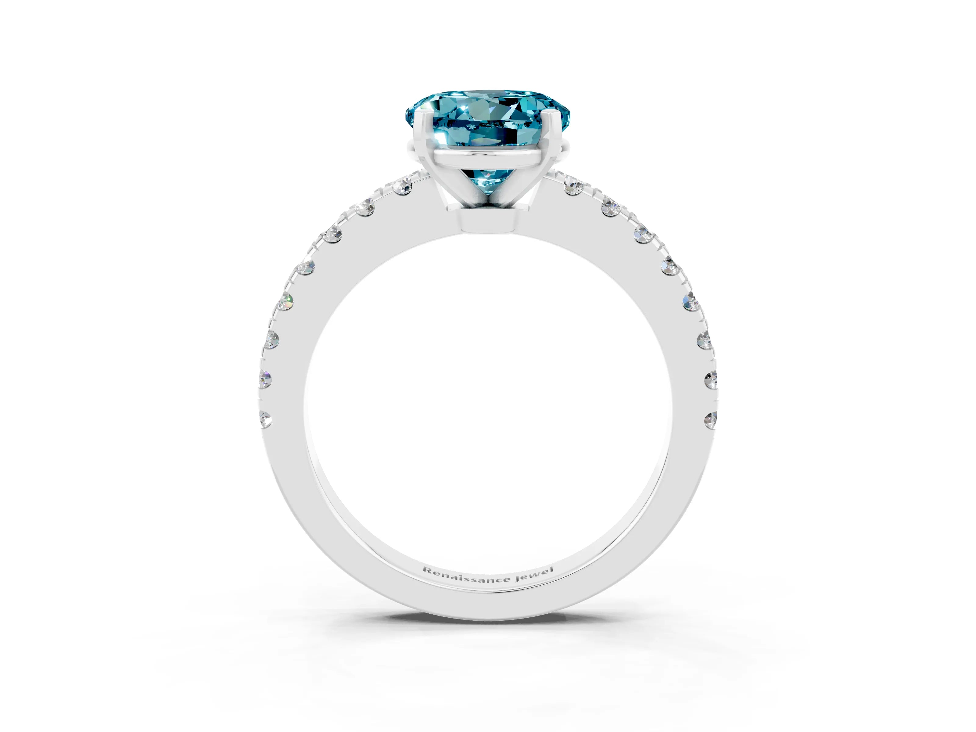 White gold Round Cut Solitaire Diamond with Pavé Band and Four-Prong Setting_3