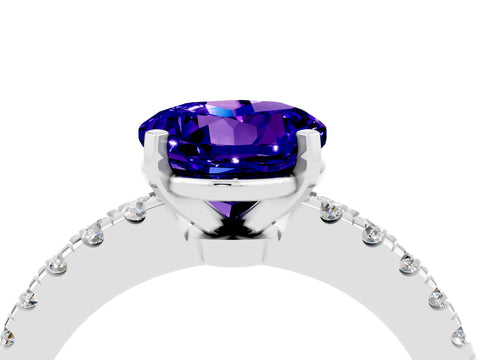 White gold Round Cut Solitaire Diamond with Pavé Band and Four-Prong Setting_4