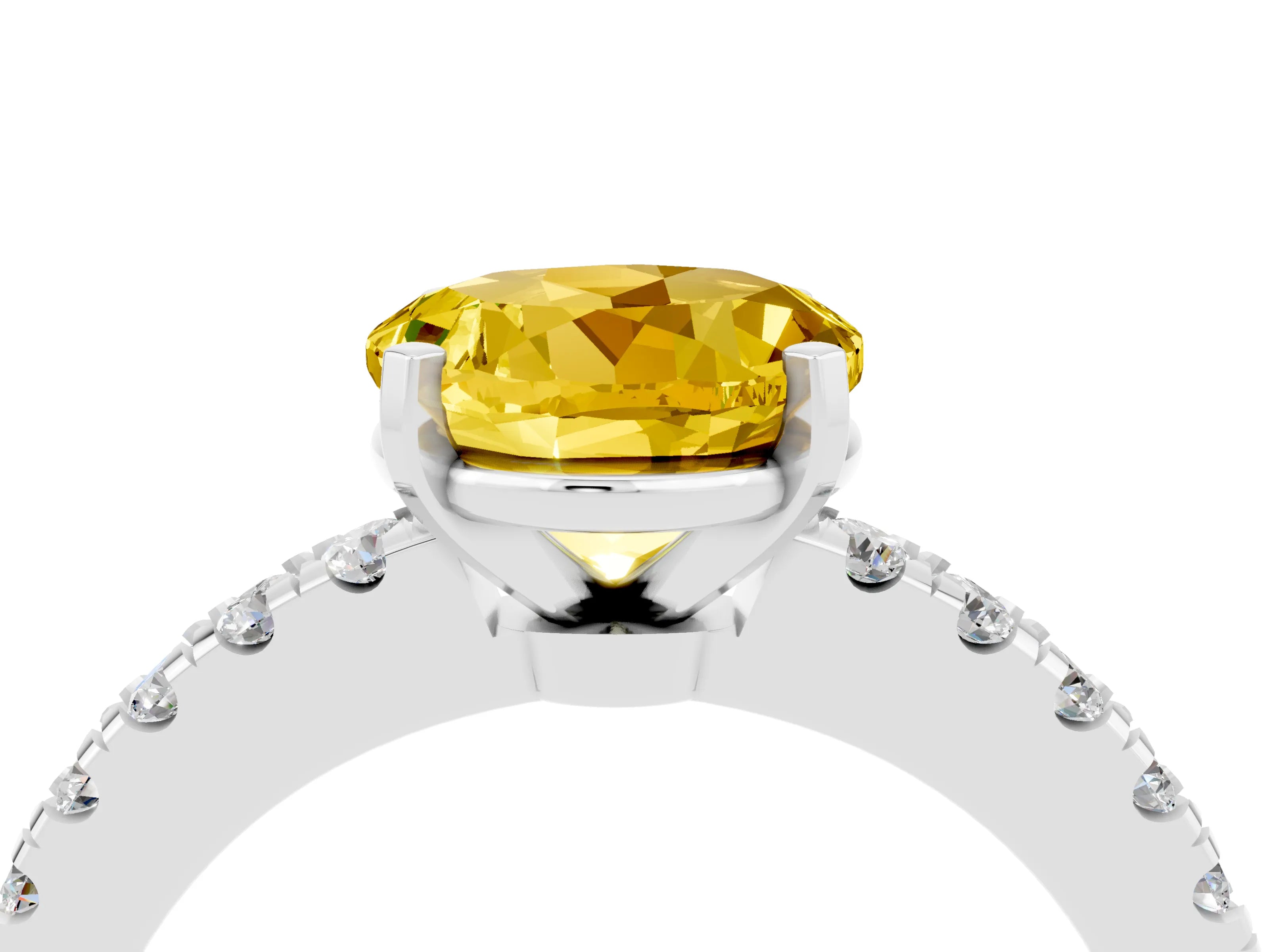 White gold Round Cut Solitaire Diamond with Pavé Band and Four-Prong Setting_4