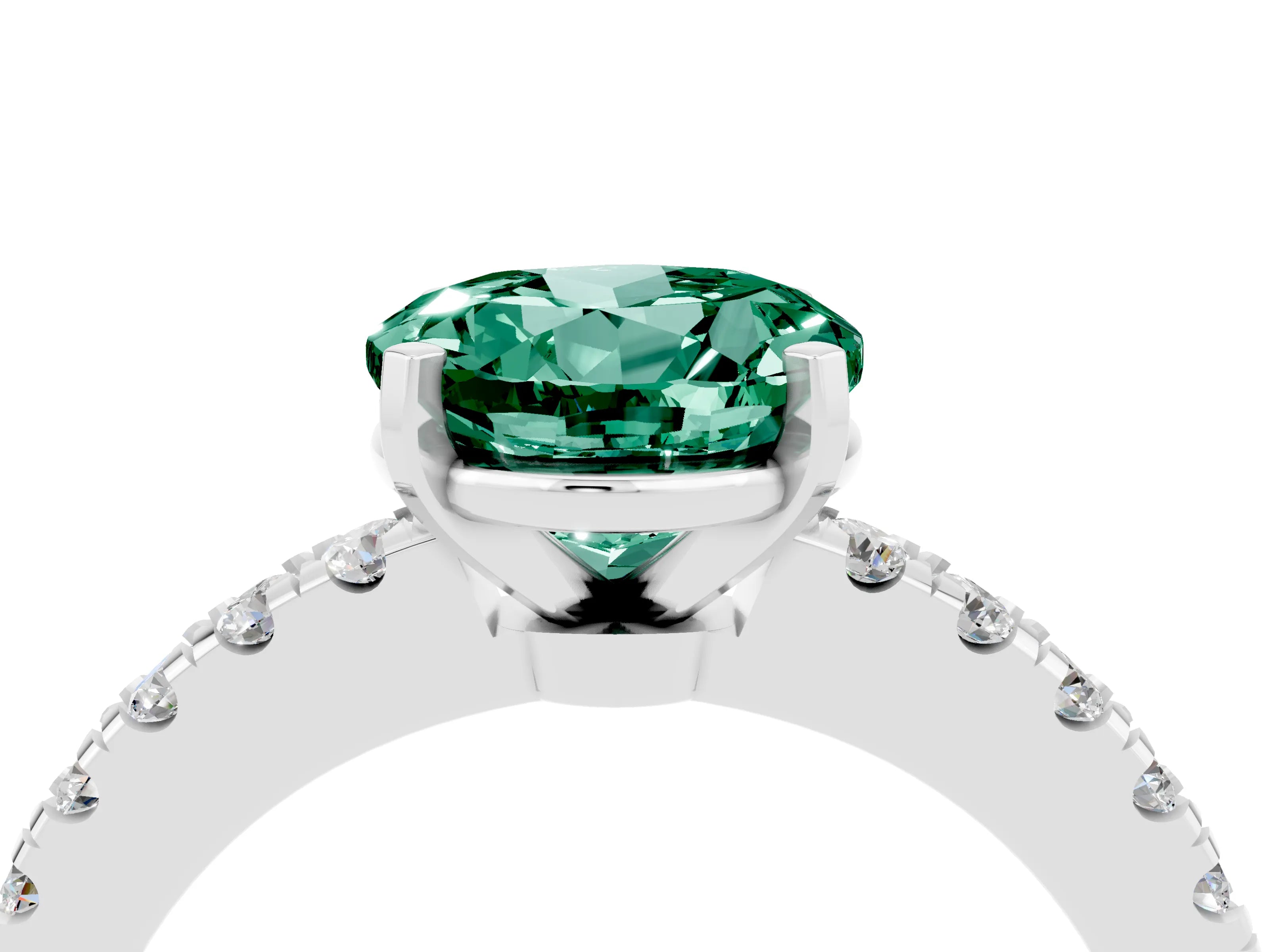 White gold Round Cut Solitaire Diamond with Pavé Band and Four-Prong Setting_4
