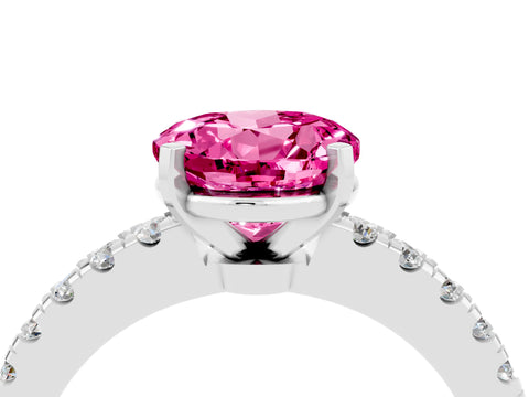 White gold Round Cut Solitaire Diamond with Pavé Band and Four-Prong Setting_4